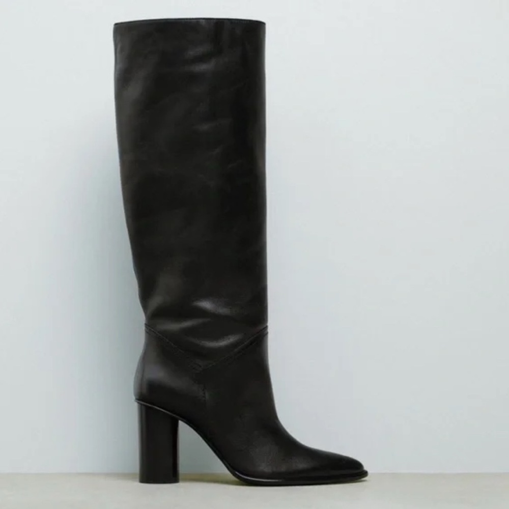 Zara Black Heeled Leather Boots